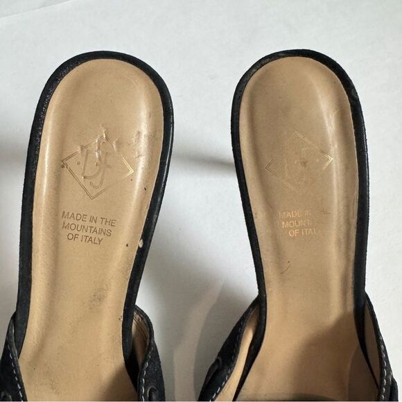 Donald J Pliner "Lona" Black Pointed Square Toe Slides Mules w Heels 8.5 - Picture 4 of 6